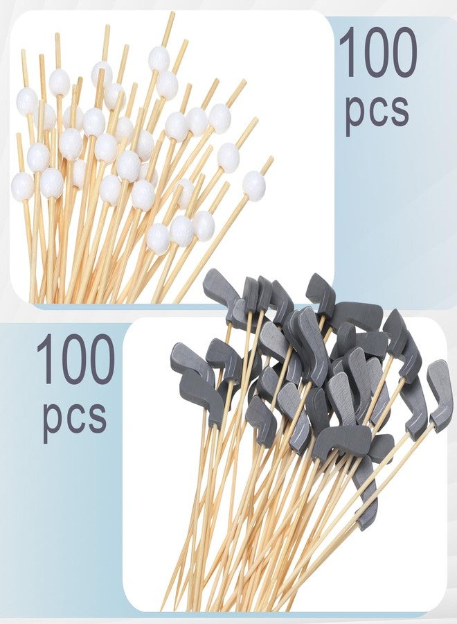 Ninehaoou 200 Pcs Golf Cocktail Picks 4.7" Golf Toothpicks for Appetizers Golf Club Drink Stirrers Golf Party Decor Birthday Cupcake Topper Sandwich Fruit Golf Skewer Bamboo Stick Holiday Supply(Golf Ball) - Image 3